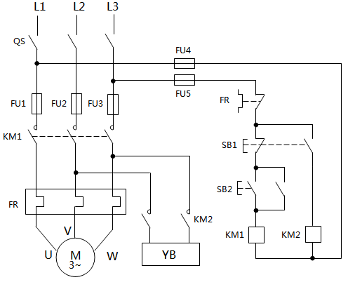 通電制動(dòng)的電磁抱閘控制電路 通電制動(dòng)的電磁抱閘控制電路