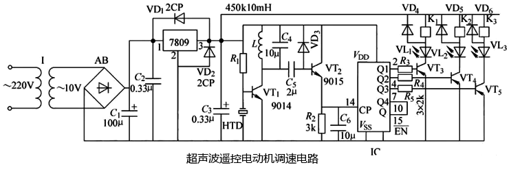 超聲波遙控電動機調(diào)速電路 超聲波遙控電動機調(diào)速電路