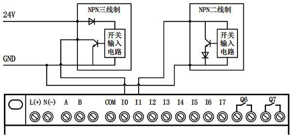 輸入為NPN的簡(jiǎn)易PLC中文一體機(jī)接線(xiàn)